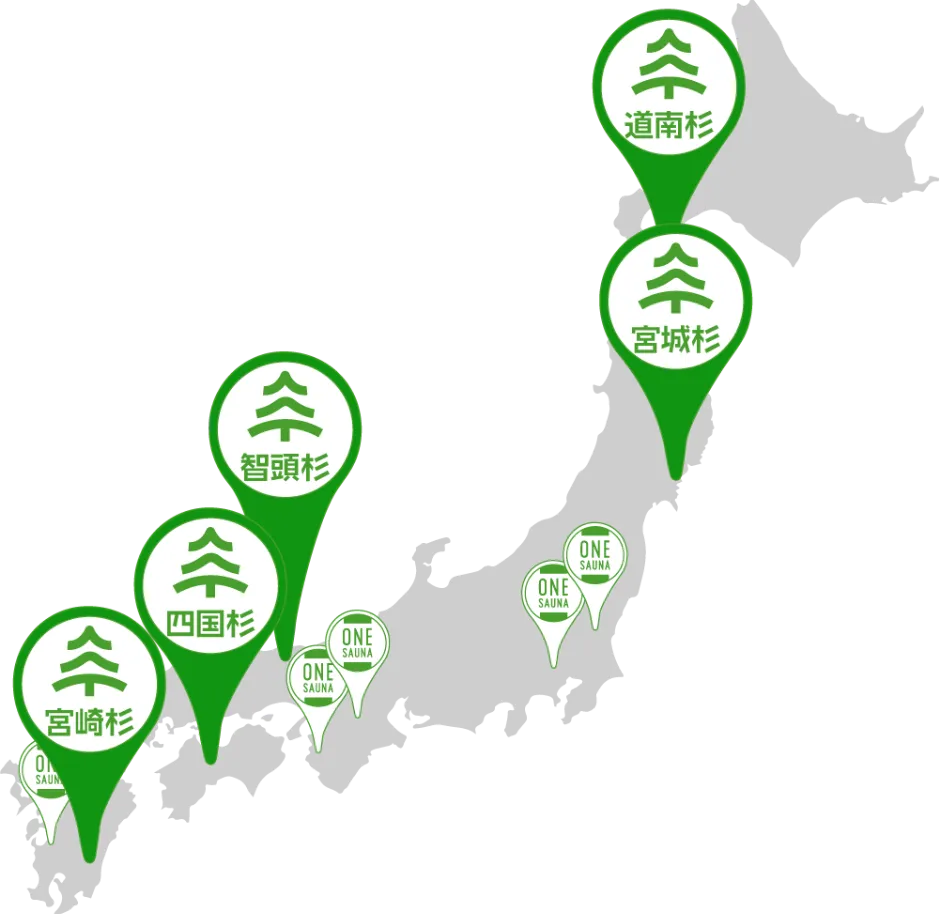 日本各地の木材の地図
